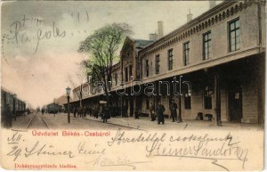 1904 Békéscsaba, vasútállomás, vonatok (EK)