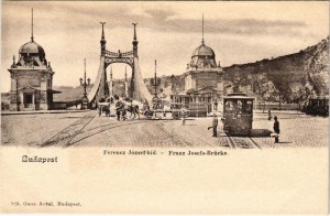 Budapešť, Ferenc József híd, villamosok. Ganz Antal 125.