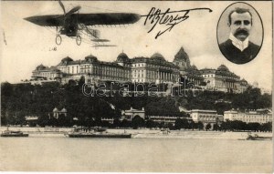 1908 Budapeszt I. Bleriot repülőgépe a Királyi vár felett