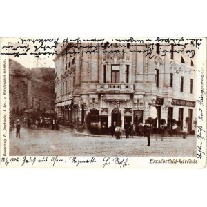 1906 Budapest I. Tabán, Döbrentei tér, Erzsébethíd kávéház. Budovinsky P. fényképész (Rb)