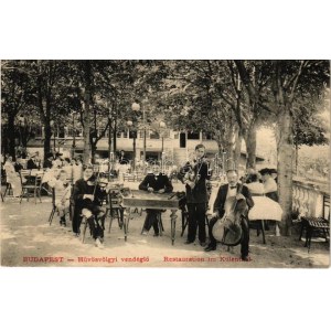 Budapest II. Hűvösvölgyi vendéglő, étterem kertje zenekarral, cimbalom (r)
