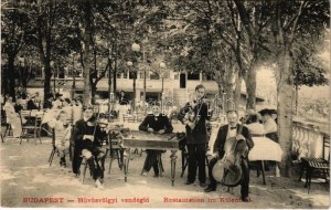 Budapest II. Hűvösvölgyi vendéglő, étterem kertje zenekarral, cimbalom (r)