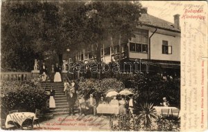 1903 Budapešť II. Hűvösvölgy, Holzspach-féle vigadó az Orvvadászhoz télen is nyitva, étterem kertje. Medek R., Ifj...