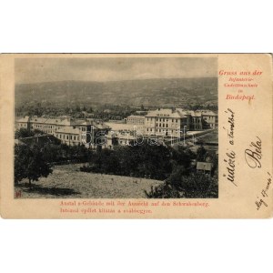 1898 (Vorläufer) Budapest II. Lipótmező, Cs. és Kir. gyalogsági hadapród iskola, intézeti épület kilátás a Svábhegyre...