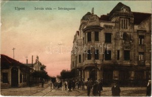 1916 Budapest IV. Újpest, István utca, villamos, Surányi Károly cukrászdája. Marton J. Kálmán kiadása ...