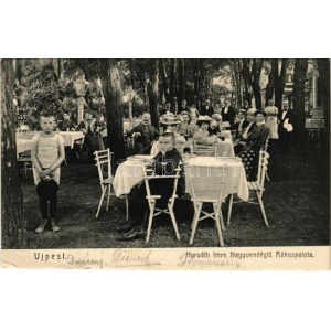 1911 Budapest IV. Újpest, Horváth Imre nagyvendéglő Rákospalotánál, étterem kertje vendégekkel (EB...