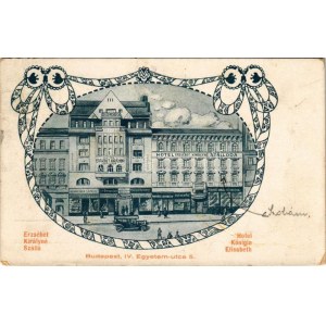 1925 Budapešť V. Erzsébet Királyné Szálló, étterem és kávéház, Schreiber Sándor, Dolovcsák Janky...