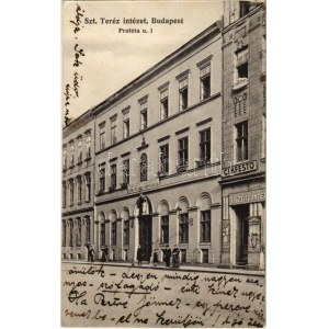 1924 Budapeszt VI. Szt. Teréz intézet, Római katolikus kisdedóvó, elemi polgári leány iskola, címfestő....