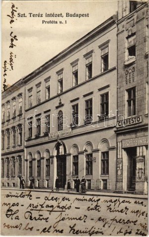 1924 Budapeszt VI. Szt. Teréz intézet, Római katolikus kisdedóvó, elemi polgári leány iskola, címfestő....