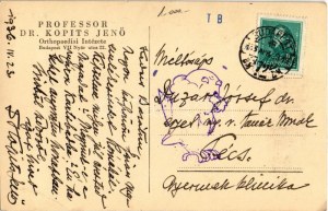 1936 Budapest VII. Professor Dr. Kopits Jenő Orthopediai Intézete és saját levele. Nyár utca 22. (EK...