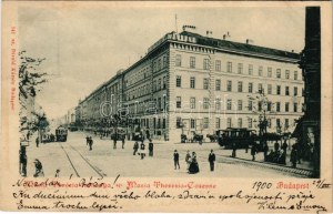 1900 Budapest VIII. Üllői út, Mária Terézia laktanya, villamosok. Divald Károly 141. (ázott / Nassschaden...