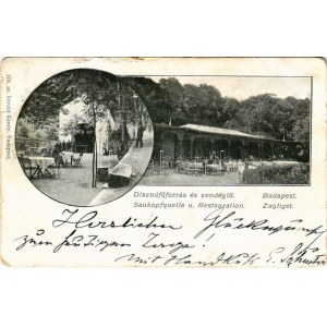 1899 (Vorläufer) Budapešť XII. Zugliget, Disznófő forrás és vendéglő, étterem kertje. Divald Károly 173. (EK...