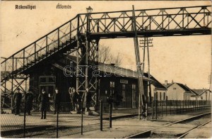 1911 Budapest XVII. Rákosliget, vasútállomás, sorompó, gyalogos felüljáró híd. Opál fényirda (fl...