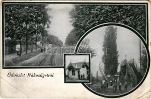 1911 Budapešť XVII. Rákosliget, vasútállomás, sorompó, felüljáró híd, vasúti őrház (EB)