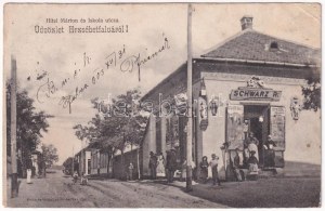 1903 Budapest XX. Pestszenterzsébet, Pesterzsébet, Erzsébetfalva ; Hitel Márton és Iskola utca, Schwarz R. üzlete...