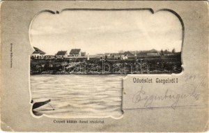 1907 Budapeszt XXI. Csepel, Kilátás dunai részlettel. Havasy Béla kiadása, Art Nouveau (EK)