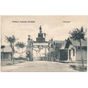 1905 Budapest XXII. Nagytétény, Tétényi Katonai Lövölde, főbejárat Isten hozott! és Willkommen! táblákkal...