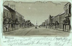 1902 Debrecín, Kossuth utca este. Csokonai Nyomda kiadványa, secesná litografia (EK)