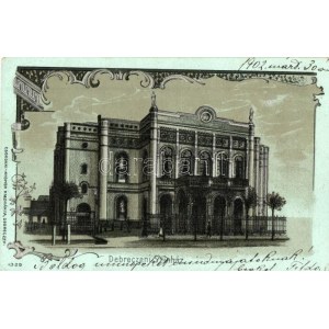 1902 Debrecín, Színház este. Csokonai Nyomda kiadványa, secesná litografia
