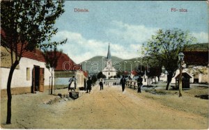 1916 Dömös, Fő utca, templom, üzlet. Lengyel Rudolf kiadása (EK)