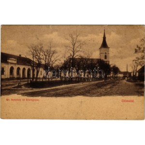 1906 Dömsöd, Evangélikus templom, községháza. Divald Károly kiadása (EB)