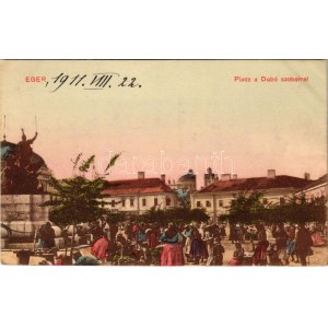 1911 Eger, piac és Dobó szobor. Répás Béla kiadása
