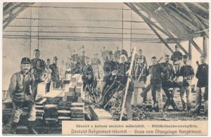 1911 Esztergom, Kenyérmező-tábor, részlet a katona asztalos műhelyből. Kaufmann F. kiadása (EB...