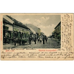1900 Esztergom, Buda utca, lovas szekér, Kintzner Lujza üzlete. Kardos Dezső kiadása (fl)