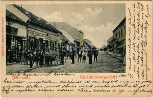 1900 Esztergom, Buda utca, lovas szekér, Kintzner Lujza üzlete. Kardos Dezső kiadása (fl)