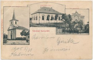 1905 Hatvan, Református templom, Katolikus kör, Izraelita templom, zsinagóga. Hoffmann M. L. kiadása (EB...