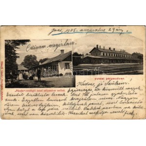 1905 Jutas (Veszprém), pályaudvar, vasútállomás, Fáczán vendéglő a pályaudvar mellett, étterem...