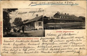 1905 Jutas (Veszprém), pályaudvar, vasútállomás, Fáczán vendéglő a pályaudvar mellett, étterem...