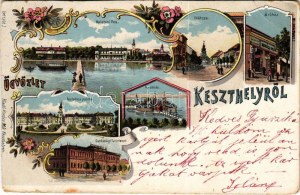 1899 (Vorläufer) Keszthely, Balatoni park, Fő utca, fürdőház, Festetics palota, Gazdasági tanintézet...
