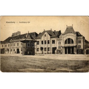 1918 Keszthely, Andrássy tér, Posta és távirda hivatal, Uránia színház, mozi (fa)