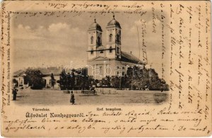 1902 Kunhegyes, Városház, református templom. farkas Sándor fényképész kiadása (EB)