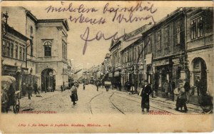 1903 Miskolc, Széchenyi utca, Herz Samu, Pick Jakab, Ungár József üzlete, villamos. Lövy J. fia kiadása (fl...