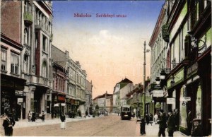 1915 Miskolc, Széchenyi utca, villamos, Gerő Ignác üzlete (EK)