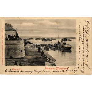 1902 Mohács, Dunapart, kikötő, úszó hajómalmok. Weiser Miksa kiadása / pływające młyny okrętowe (Rb...