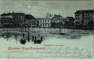 1900 Nagykanizsa, Erzsébet tér alsó részlet, piac, Reichenfeld Albert, Weisz és Schmidt üzlete. Fischel Fülöp kiadása ...