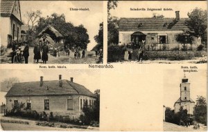 1936 Nemesrádó (Zala), utca, Római katolikus templom és iskola, Szladovits Zsigmond üzlete (EK)