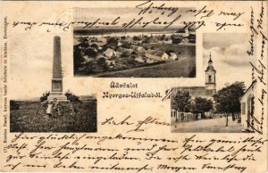 1903 Nyergesújfalu, Nyerges-Újfalu; látkép, Millenniumi emlékmű, templom. Kardos Dezső felvétele és kiadása (fl...