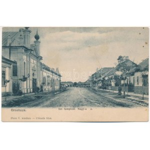 1906 Orosháza, Izraelita templom, zsinagóga, Nagy utca. Pless N. kiadása + NAGYVÁRAD-SZEGED...