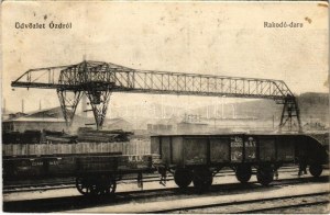 Ózd, Rakodó-daru, Ipari vasút MÁV 151303 és 124569 vagonokkal. Mácsay Antal kiadása (kopott élek / bordi consumati...