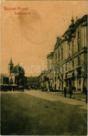 1907 Pécs, Széchenyi tér, piac, üzletek. W.L. 1527. (EK)