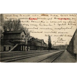 1912 Salgótarján, Vasútállomás, vonat. Piosenkarz Lajos kiadása (EK)