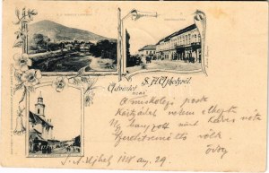 1898 (Vorläufer) Sátoraljaújhely, Wekerle tér, Római katolikus templom, bazárok. Löwy Adolf kiadása, secesní...