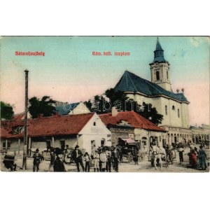 1909 Sátoraljaújhely, Római katolikus templom, piac, Ganz Lázár üzlete. W tym przypadku ...