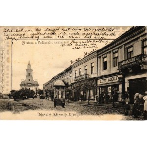 1902 Sátoraljaújhely, Fő utca, Hotel Vadászkürt szálloda, Lövy Adolf üzlete és saját kiadása (fl...