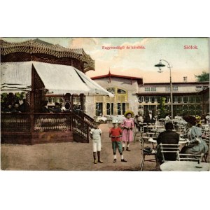 1912 Siófok, Nagyvendéglő és kávéház, zenepavilon, fürdővendégek