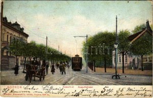 1905 Sopron, Kossuth út, villamos. Kummert L. utóda kiadása (kopott sarkak / abgenutzte Ecken)